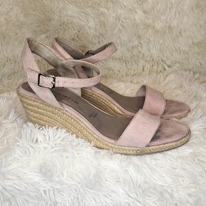 Tamaris Light Pink Suede Wedge Espadrilles Size 40